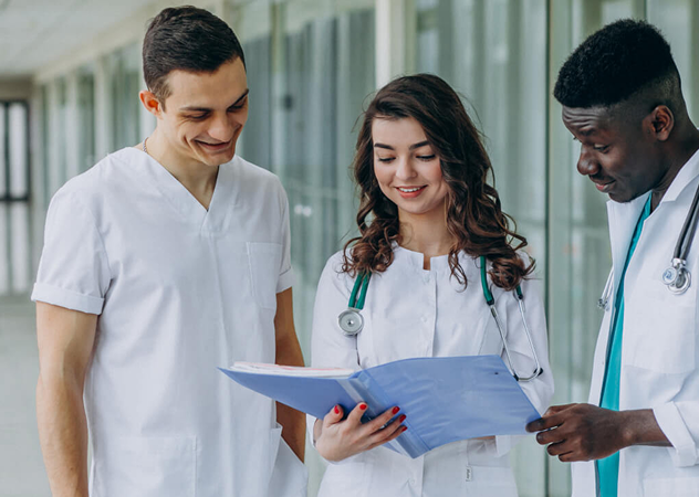 Doctors checking reports
